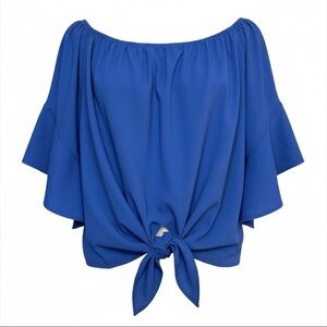 Women’s Royal Blue Flutter Sleeve Blouse Top Size 2X Casual Boho Off Shoulder